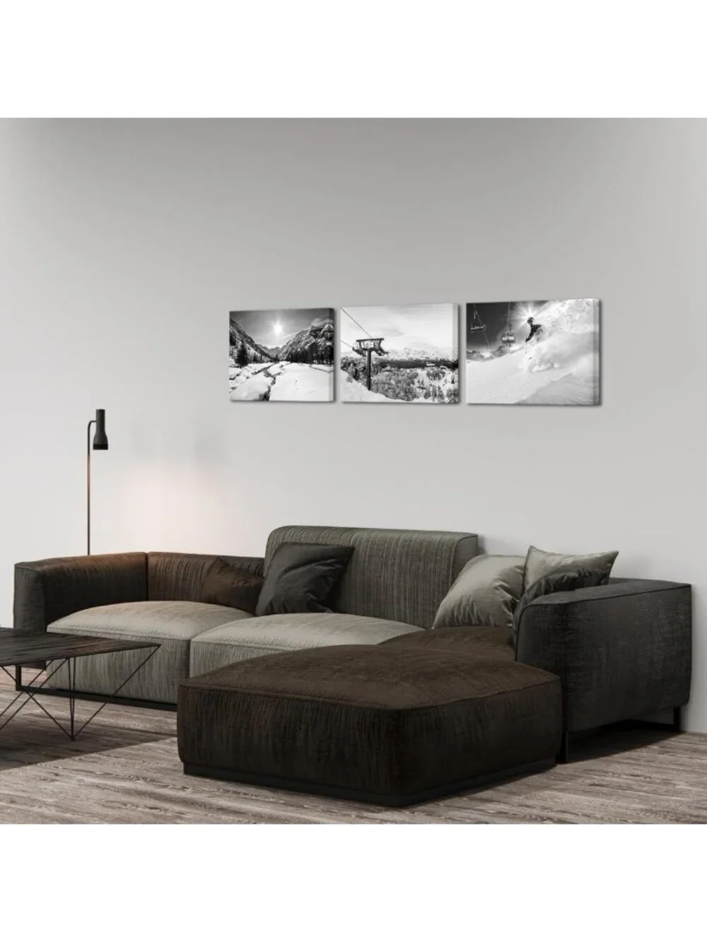 3 Piece Ski Lift Canvas Wall Art Set - Black & White Winter Mountain Decor